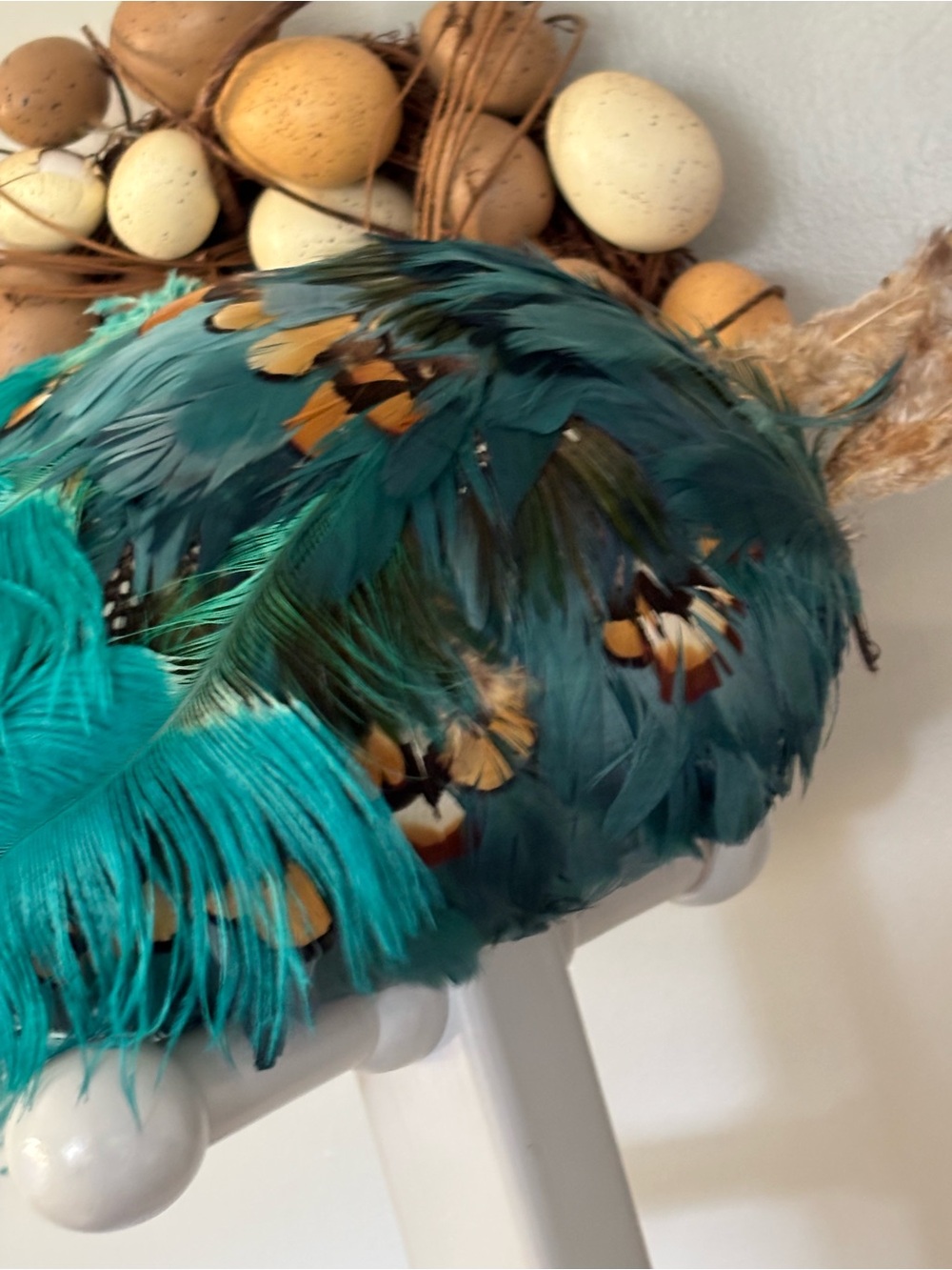 Jack McConnell vintage wool Teal Feather Cocktail  Statement Headpiece - Picture 2 of 10